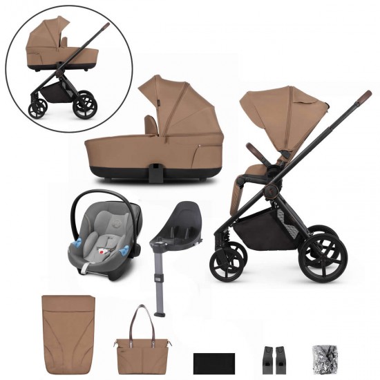 Venicci Claro 3 in 1 + Base Complete Cybex Aton M i-Size Travel System Bundle, Caramel