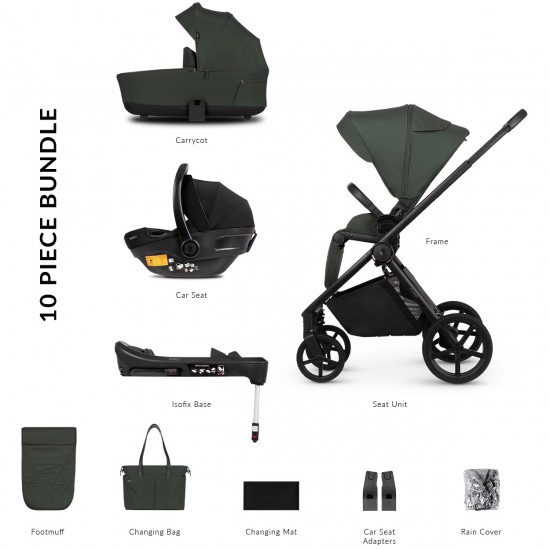 Venicci Claro 3 in 1 + Base Complete Travel System Bundle, Forest