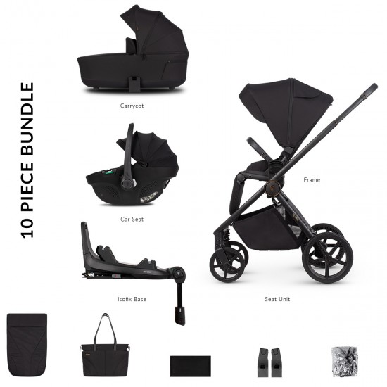 Venicci Claro 3 in 1 with Tiago 360 Car Seat + Base Complete Travel System Bundle, Noir