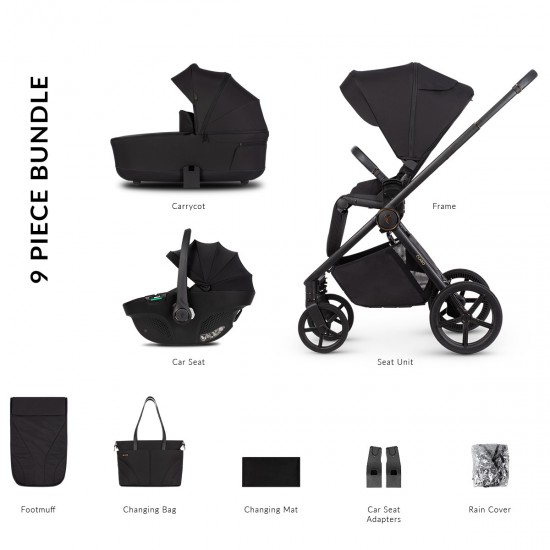 Venicci Claro 3 in 1 with Tiago 360 Car Seat Travel System Bundle, Noir