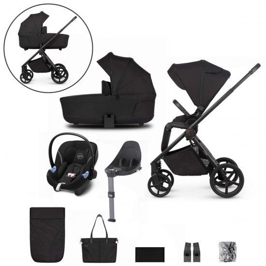 Venicci Claro 3 in 1 + Base Complete Cybex Aton M i-Size Travel System Bundle, Noir