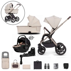 Venicci Upline 2 - 3 in 1 + Base Complete Travel System Bundle, Stone Beige