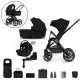 Venicci Upline 3 in 1 with Tiago 360 Car Seat + Base Complete Travel System Bundle + FREE Height Adjusters, All Black