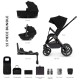 Venicci Upline 3 in 1 with Tiago 360 Car Seat + Base Complete Travel System Bundle + FREE Height Adjusters, All Black