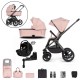 Venicci Upline 3 in 1 with Tiago 360 Car Seat + Base Complete Travel System Bundle + FREE Height Adjusters, Misty Rose