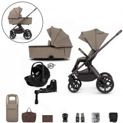 Venicci Upline SE 3 in 1 with Tiago 360 Car Seat + Base Complete Travel System Bundle + FREE Height Adjusters, Powder