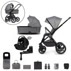 Venicci Upline 3 in 1 with Tiago 360 Car Seat + Base Complete Travel System Bundle + FREE Height Adjusters, Slate Grey