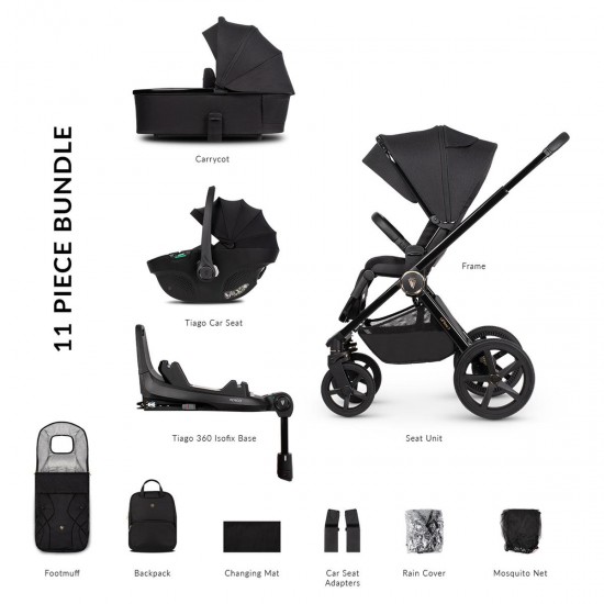 Venicci Upline 2 - 3 in 1 + Base Complete Travel System Bundle, All Black