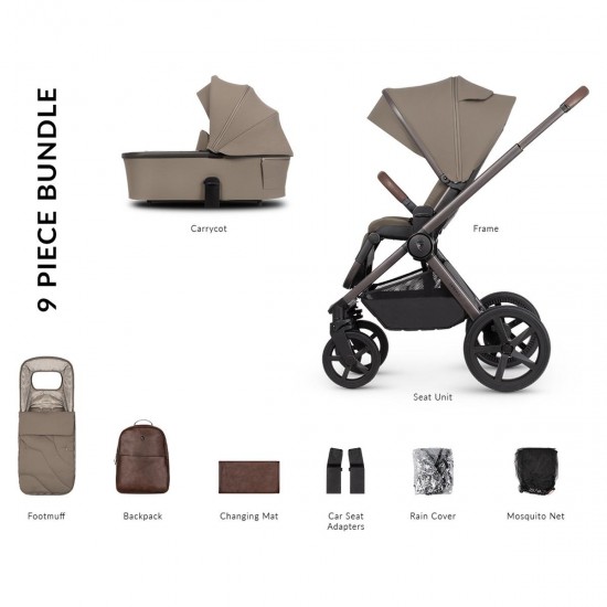 Venicci Upline 2 SE - 2 in 1 Pram - 9 Piece Bundle, Powder