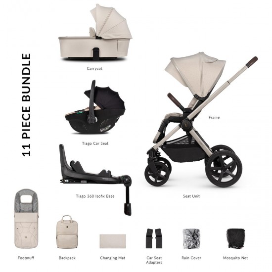 Venicci Upline 2 - 3 in 1 + Base Complete Travel System Bundle, Stone Beige