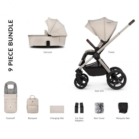 Venicci Upline 2 - 2 in 1 Pram - 9 Piece Bundle, Stone Beige