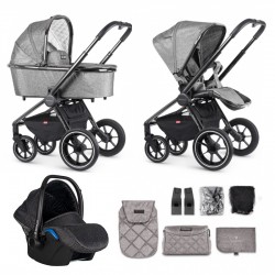 Venicci Tinum 3 in 1 Travel System Bundle, Grey / Denim Black