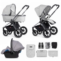 Venicci Tinum 3 in 1 Travel System Bundle, Light Grey